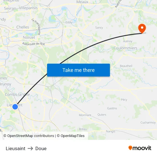 Lieusaint to Doue map
