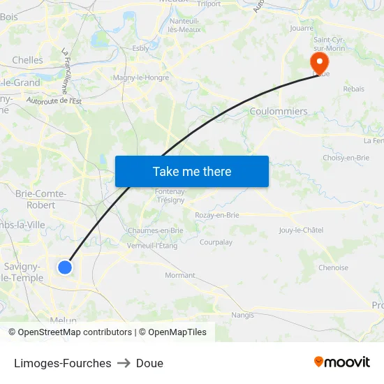 Limoges-Fourches to Doue map