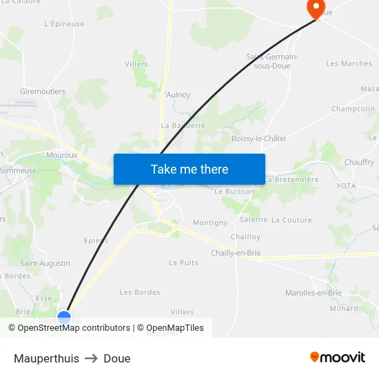 Mauperthuis to Doue map