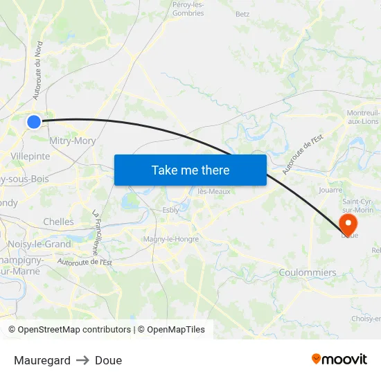 Mauregard to Doue map