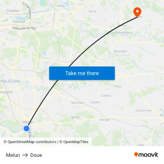 Melun to Doue map