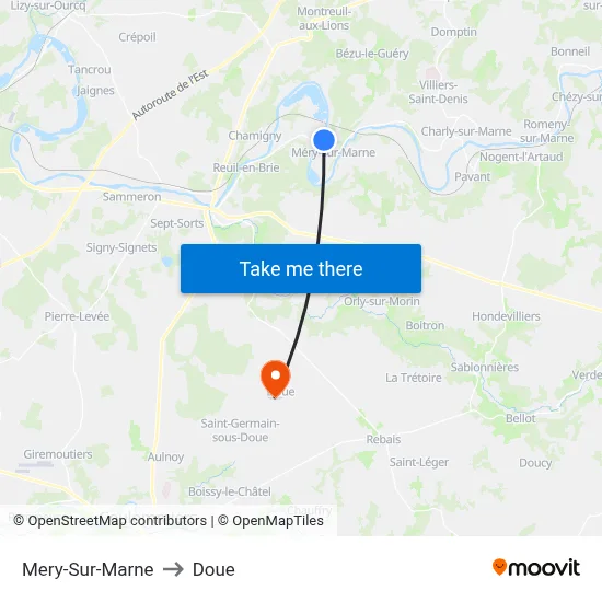 Mery-Sur-Marne to Doue map