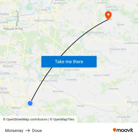 Moisenay to Doue map
