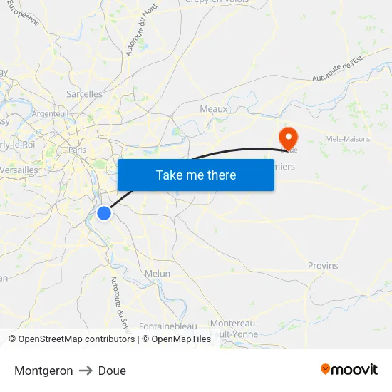 Montgeron to Doue map