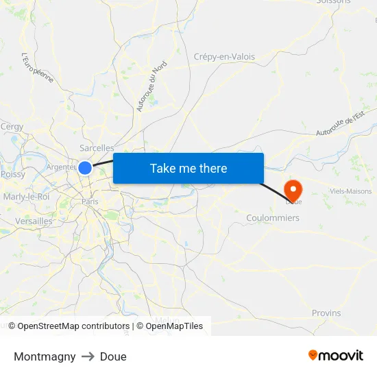 Montmagny to Doue map