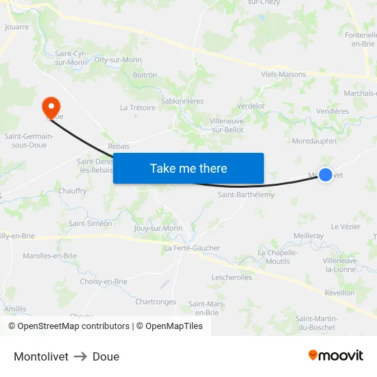 Montolivet to Doue map