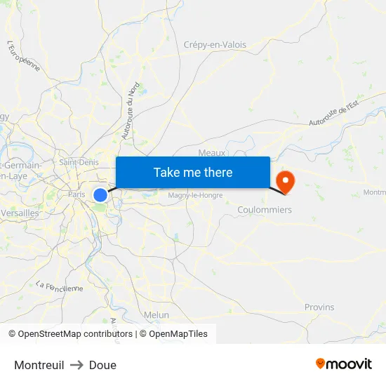 Montreuil to Doue map