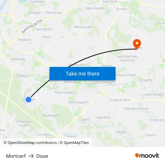 Mortcerf to Doue map