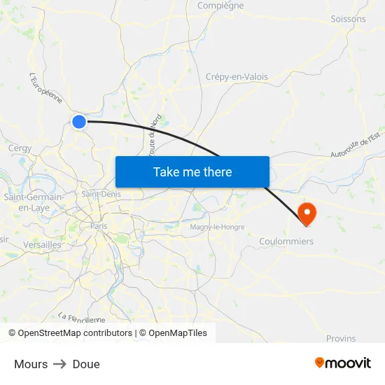 Mours to Doue map