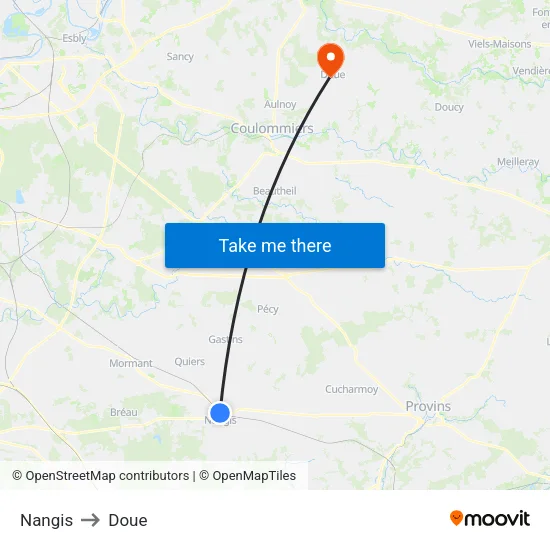 Nangis to Doue map
