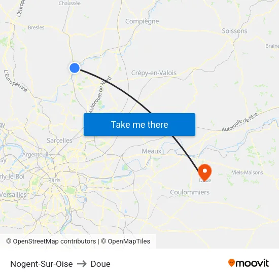 Nogent-Sur-Oise to Doue map