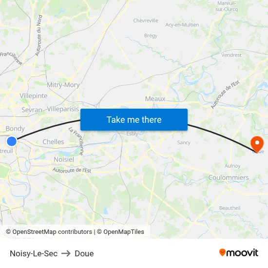 Noisy-Le-Sec to Doue map