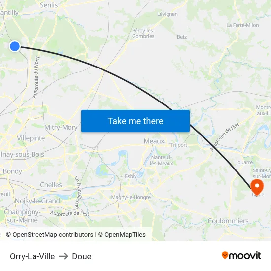 Orry-La-Ville to Doue map