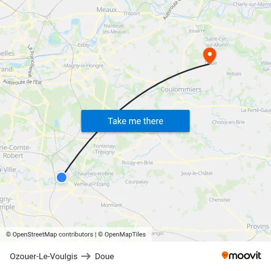 Ozouer-Le-Voulgis to Doue map