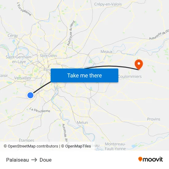 Palaiseau to Doue map