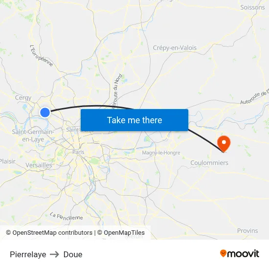 Pierrelaye to Doue map