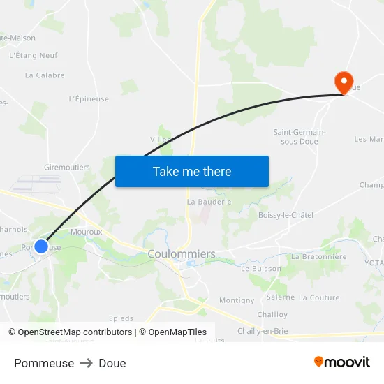 Pommeuse to Doue map