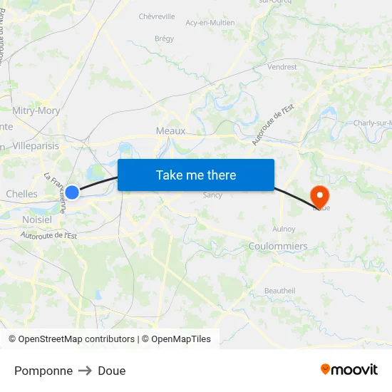 Pomponne to Doue map