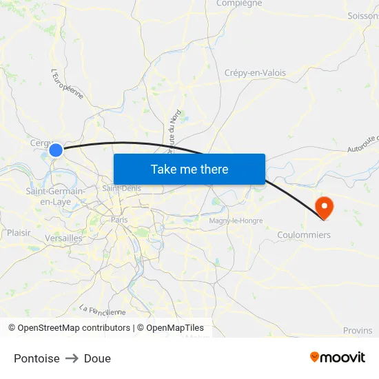 Pontoise to Doue map