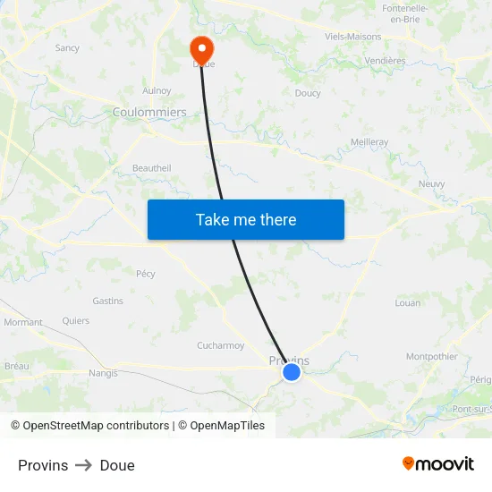 Provins to Doue map