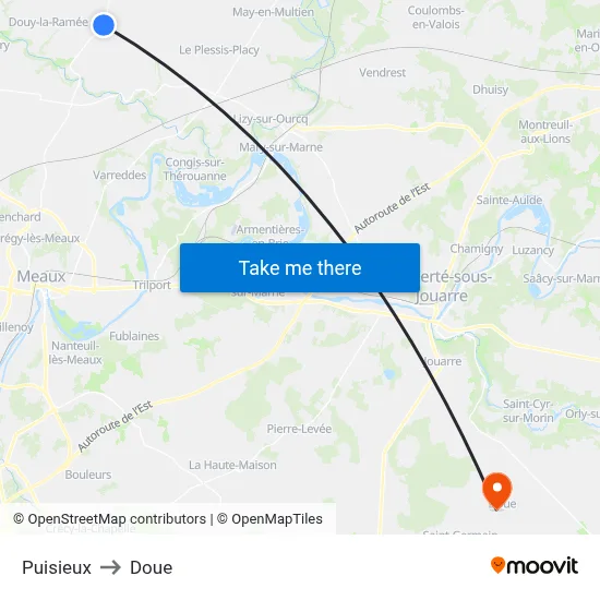 Puisieux to Doue map