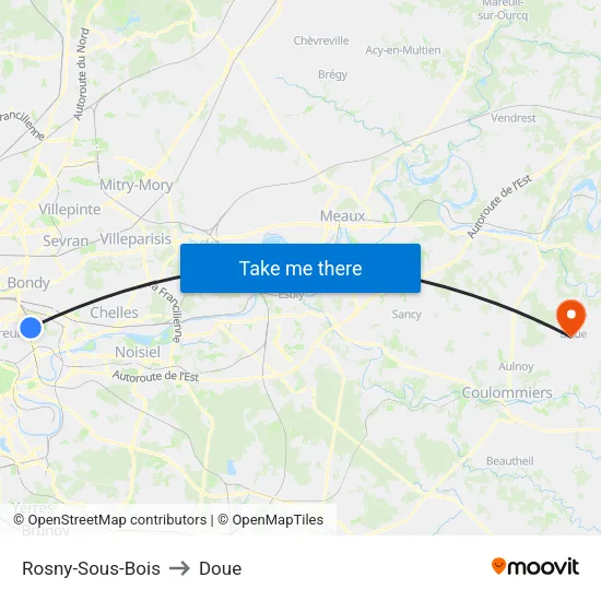 Rosny-Sous-Bois to Doue map