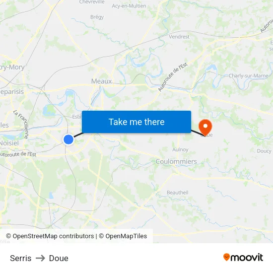 Serris to Doue map