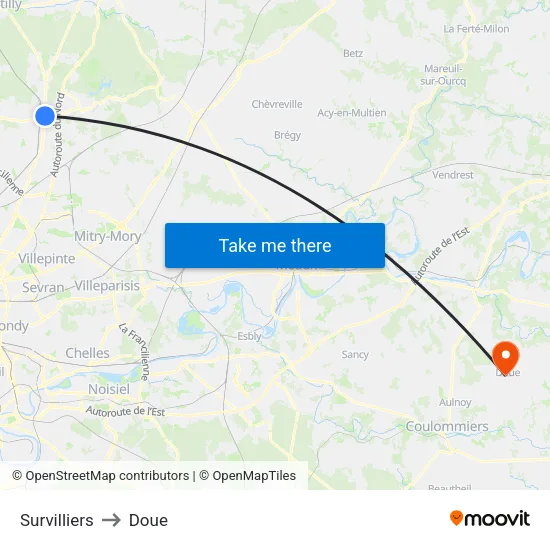 Survilliers to Doue map