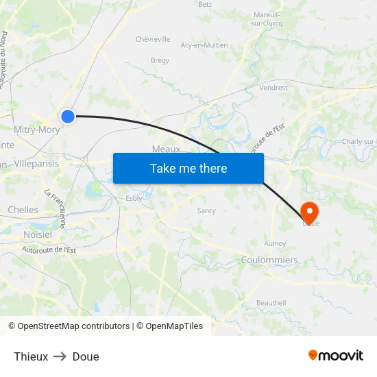 Thieux to Doue map