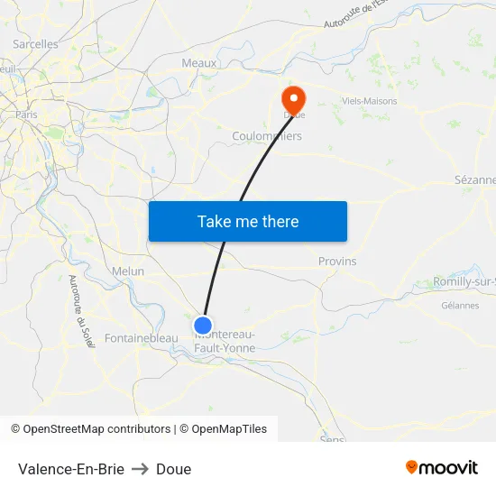 Valence-En-Brie to Doue map