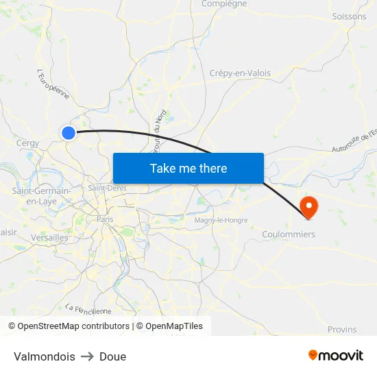 Valmondois to Doue map