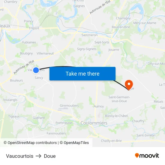 Vaucourtois to Doue map