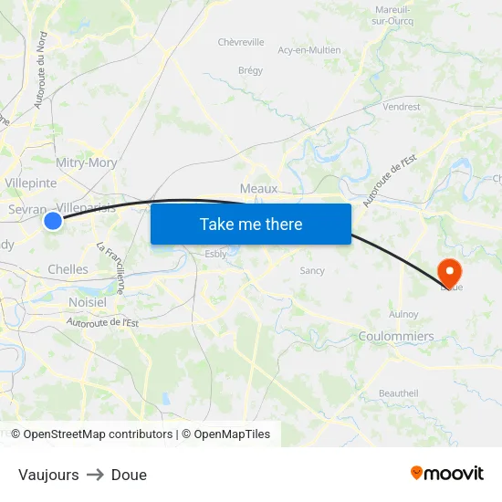 Vaujours to Doue map