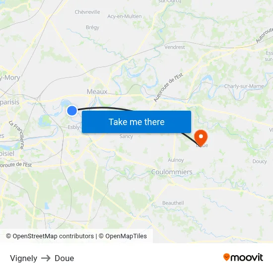 Vignely to Doue map
