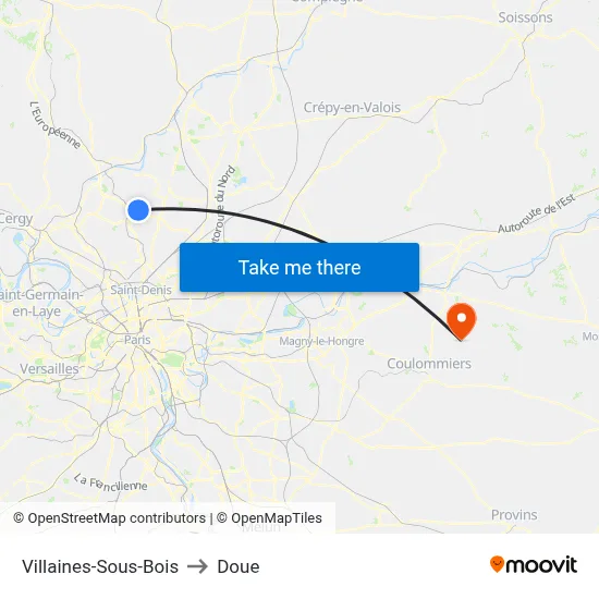 Villaines-Sous-Bois to Doue map