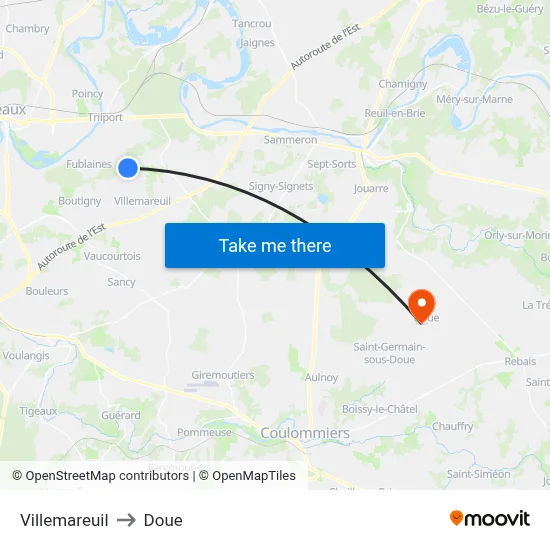 Villemareuil to Doue map