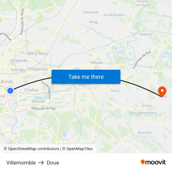 Villemomble to Doue map