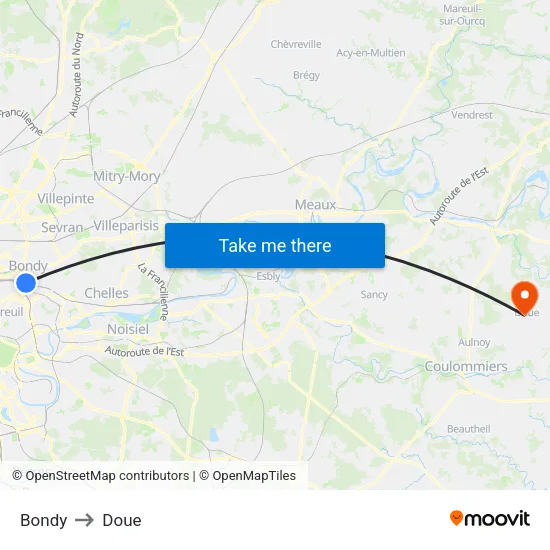 Bondy to Doue map
