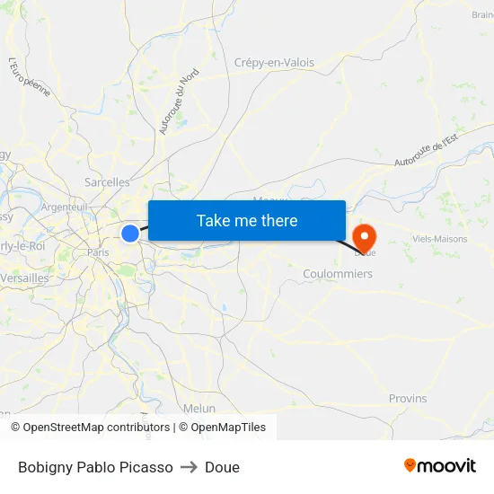 Bobigny Pablo Picasso to Doue map