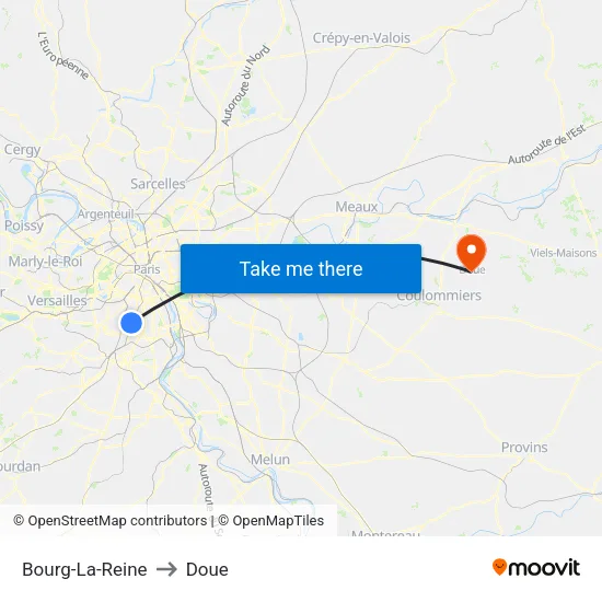 Bourg-La-Reine to Doue map