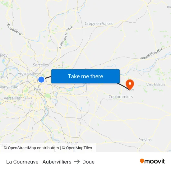 La Courneuve - Aubervilliers to Doue map
