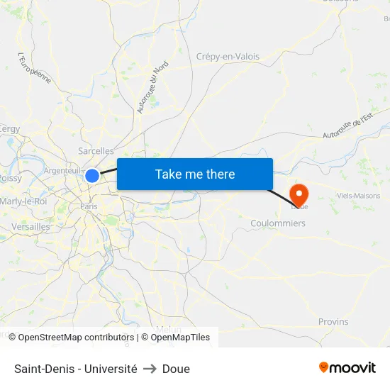 Saint-Denis - Université to Doue map