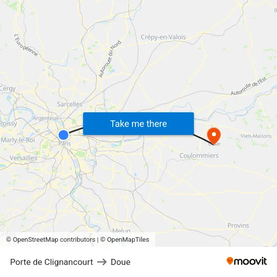 Porte de Clignancourt to Doue map