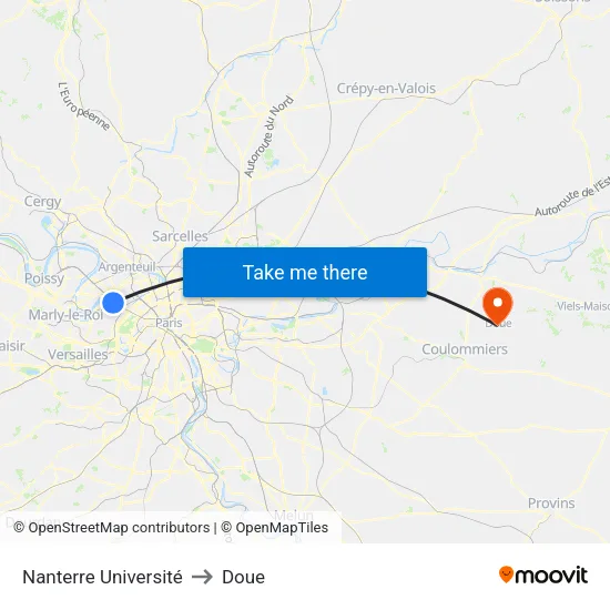 Nanterre Université to Doue map