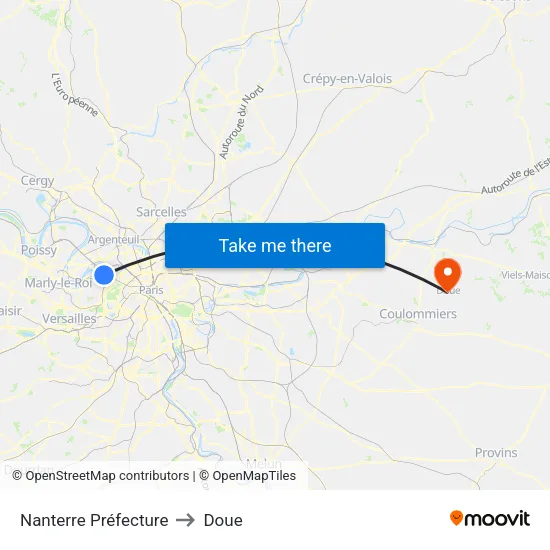 Nanterre Préfecture to Doue map
