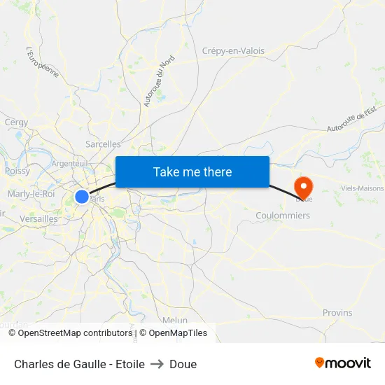 Charles de Gaulle - Etoile to Doue map