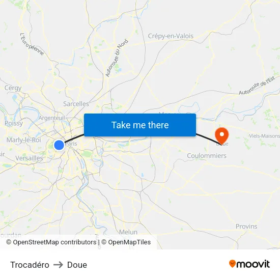 Trocadéro to Doue map