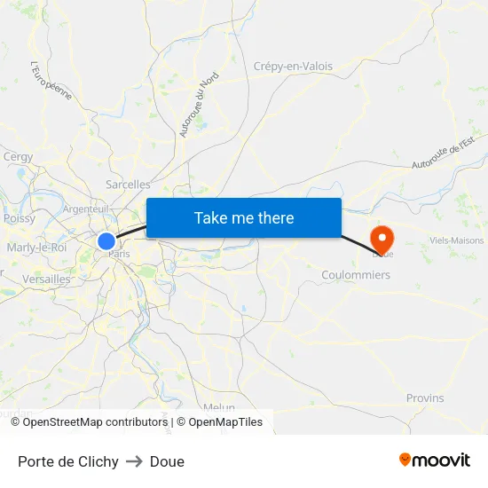 Porte de Clichy to Doue map