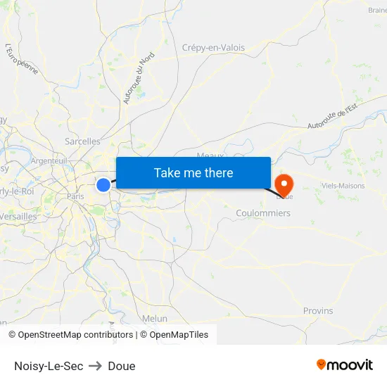 Noisy-Le-Sec to Doue map