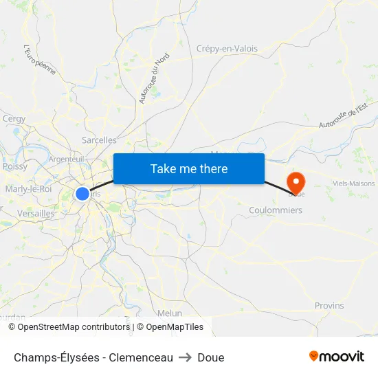 Champs-Élysées - Clemenceau to Doue map